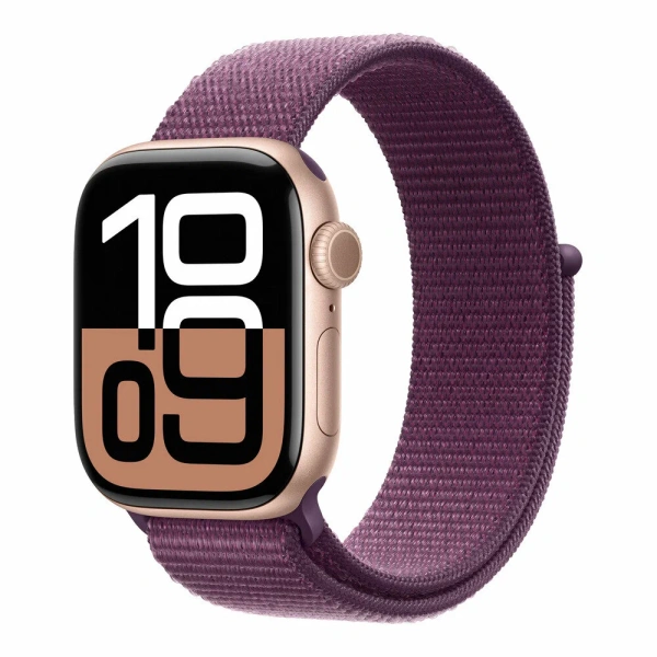 Apple Watch Series 10 42mm Aluminum Rose Gold Case Plum Sport Loop